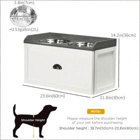 White Elevated Dog Bowls 23.6"x11.8"x14.2" Pet Feeding Station with Storage 2 Stainless Steel Bowls Raised Feeder for Dogs