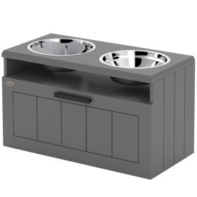 Elevated Dog Bowls, Large Breed Raised Dogs Bowl Stand with 2 Stainless Steel Bowls, Storage Drawer and Slow Feeder Mat (Option: Gray-700x380x210 mm)