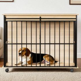 Dog crate furniture, large-sized dog crate suitable for medium to large dogs, wooden dog kennel furniture (Main Material: MDF+Iron, Main Color: Black+Natural)