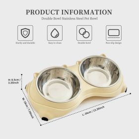 Macaron Pink-Dual Stainless Steel Pet Bowls, 600ml Each, Non-Slip, Dishwasher Safe For Small-Medium Pets (Option: Yellow)