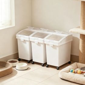 3-Pack 25L Large Rice Storage Container, Airtight Dog Food Dispenser Bin with Wheels & 3 Scoops, Kitchen Grain Cereal Flour Organizer (Option: default title)